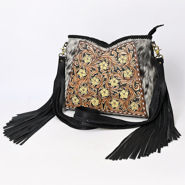 ADBGA512 American Darling Hand Tooled Leather & Hair-On Cowhide Hobo Bag Fringe
