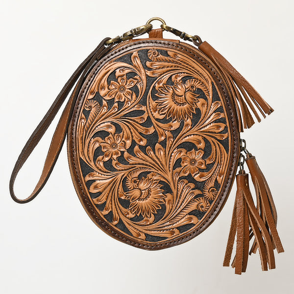ADBGA516 American Darling Western Leather Hand Tooled Floral Carved Wristlet Bag