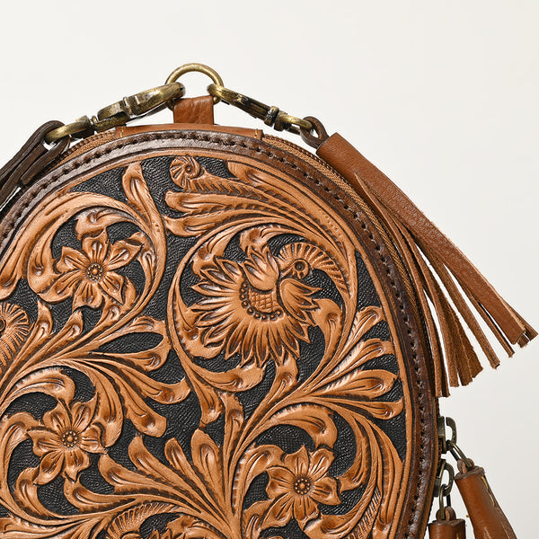ADBGA516 American Darling Western Leather Hand Tooled Floral Carved Wristlet Bag