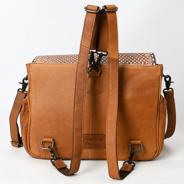 ADBGZ800 Hand-Tooled Leather Fringe Backpack Bag - Western Floral Crossbody in Saddle Tan