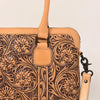 LC-ADBGZ801 Hand-Tooled Leather Tote Satchel - Western Floral Laptop Bag in Natural Tan