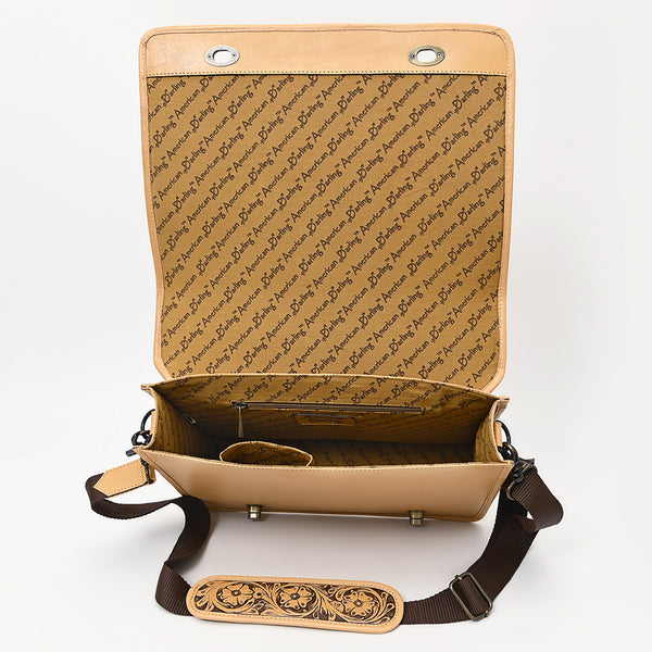 LC-ADBGZ802 Hand-Tooled Leather Messenger Bag - Western Floral Messenger with Padded Strap