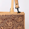 LC-ADBGZ805 Hand-Tooled Leather Satchel Tote - Western Floral Design with Crossbody Strap in Natural Tan