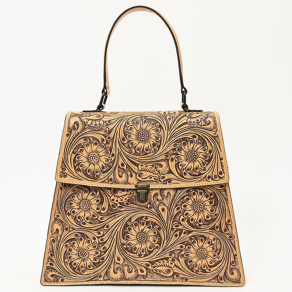 ADBGZ808 Hand-Tooled Leather Flap Tote Bag - Western Top Handle Purse