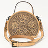 ADBGZ809 Round Hand-Tooled Leather Canteen Bag - Western Floral Circle Purse in Natural Tan