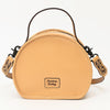 ADBGZ809 Round Hand-Tooled Leather Canteen Bag - Western Floral Circle Purse in Natural Tan
