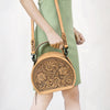ADBGZ809 Round Hand-Tooled Leather Canteen Bag - Western Floral Circle Purse in Natural Tan