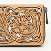 ADBGZ810 Hand-Tooled Leather Wallet - Western Floral Zip Wallet with Inlay