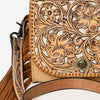 ADBGZ811 Hand-Tooled Mini Crossbody Bag - Western Floral Inlay with Fringe & Tooled Strap