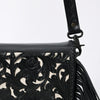 ADBGZ811C Black Hand-Tooled Mini Crossbody Bag - Western Floral Fringe Purse with Cream Inlay