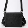 ADBGZ811C Black Hand-Tooled Mini Crossbody Bag - Western Floral Fringe Purse with Cream Inlay
