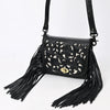 ADBGZ811C Black Hand-Tooled Mini Crossbody Bag - Western Floral Fringe Purse with Cream Inlay
