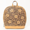ADBGZ813 Hand-Tooled Leather Backpack - Western Floral Design in Natural Tan