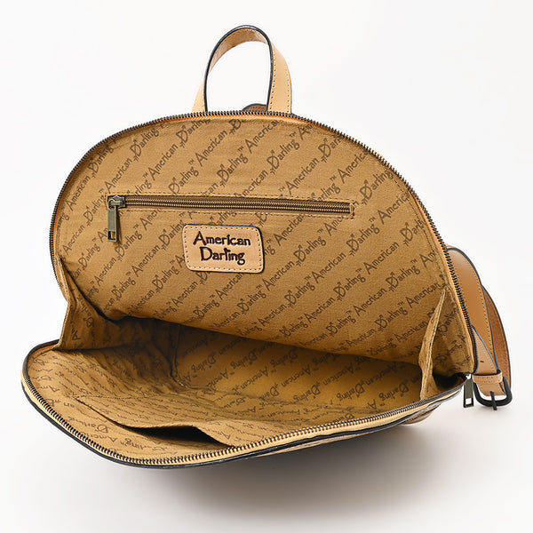 ADBGZ813 Hand-Tooled Leather Backpack - Western Floral Design in Natural Tan