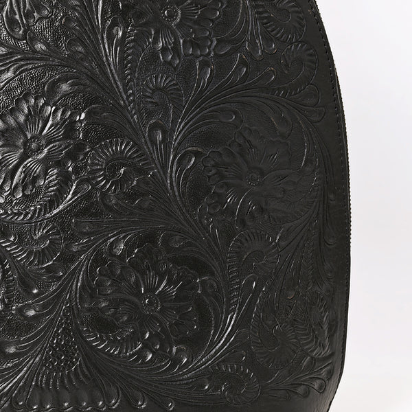 ADBGZ814 Black Hand-Tooled Leather Backpack - Western Floral Carved Daypack