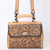 LC-ADBGZ815 Hand-Tooled Leather Top Handle Tote Bag - Western Floral Flap Purse with Strap in Natural Tan