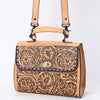 LC-ADBGZ815 Hand-Tooled Leather Top Handle Tote Bag - Western Floral Flap Purse with Strap in Natural Tan