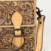 ADBGZ816 Western Leather Briefcase Bag - Hand-Tooled Floral Buckle Strap Purse in Natural Tan
