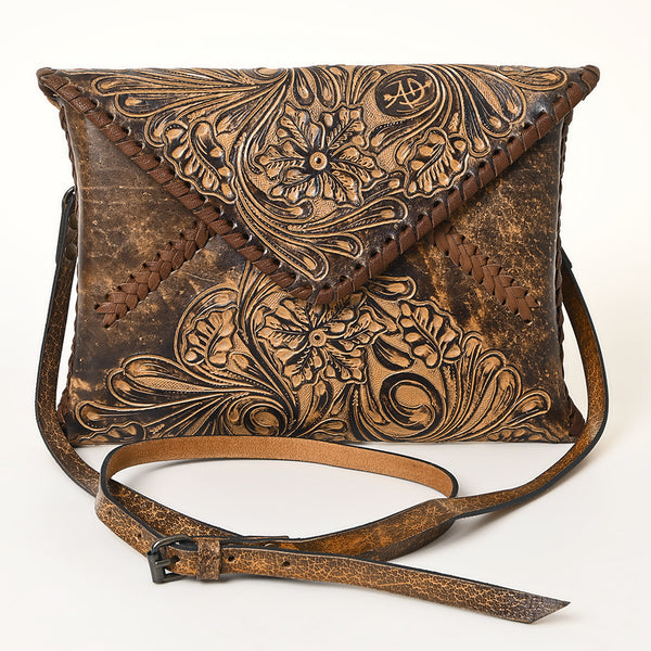 ADBG1109 American Darling Hand-Tooled Genuine Leather Western Envelope Bag Floral Carved Crossbody