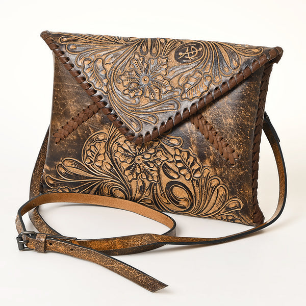 ADBG1109 American Darling Hand-Tooled Genuine Leather Western Envelope Bag Floral Carved Crossbody