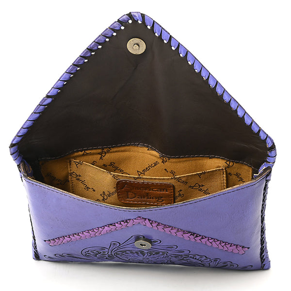 ADBG1109 American Darling Hand-Tooled Genuine Leather Western Envelope Bag Floral Carved Crossbody