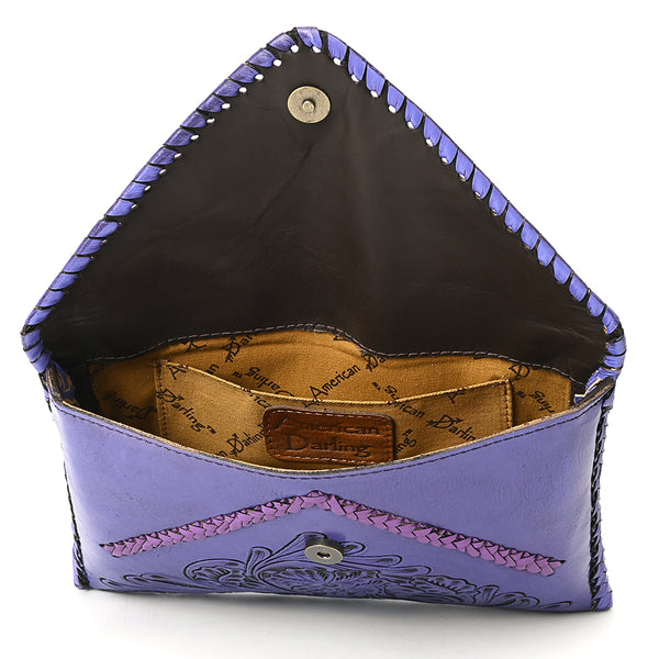 ADBG1109 American Darling Hand-Tooled Genuine Leather Western Envelope Bag Floral Carved Crossbody