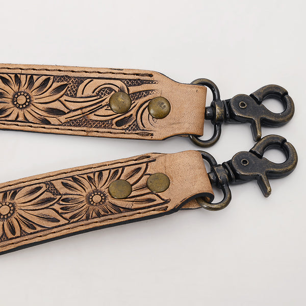 ADBT144 Hand-Tooled Floral Leather Bag Strap with Western Buckle - Adjustable Replacement Strap