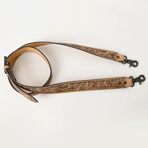 ADBT144 Hand-Tooled Floral Leather Bag Strap with Western Buckle - Adjustable Replacement Strap
