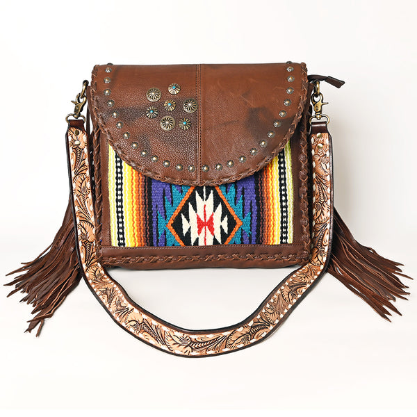 ADBGA526 American Darling Western Leather Hand Woven Saddle Blanket Cross body Bag