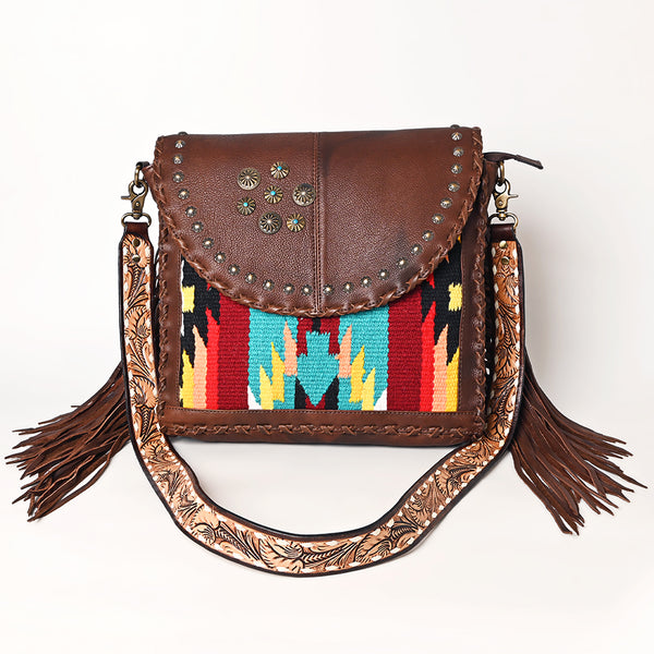 ADBGA526 American Darling Western Leather Hand Woven Saddle Blanket Cross body Bag