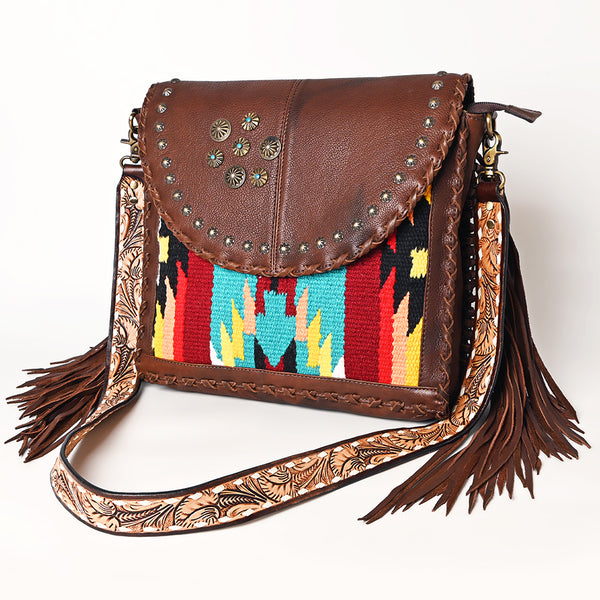 ADBGA526 American Darling Western Leather Hand Woven Saddle Blanket Cross body Bag