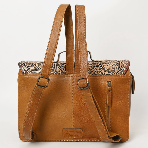 ADBG1426 American Darling Western Leather Hand-Tooled Backpack Bag with Genuine Leather & Cowhide Detail