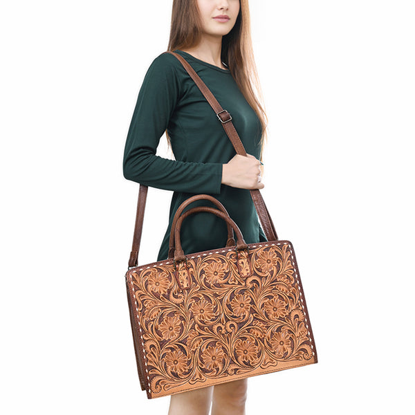 ADBG1429 American Darling Hand-Tooled Genuine Leather Western Tote Bag | Floral Carved Artisan Design