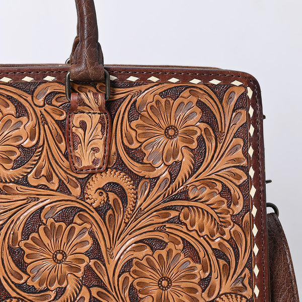 ADBG1429 American Darling Hand-Tooled Genuine Leather Western Tote Bag | Floral Carved Artisan Design