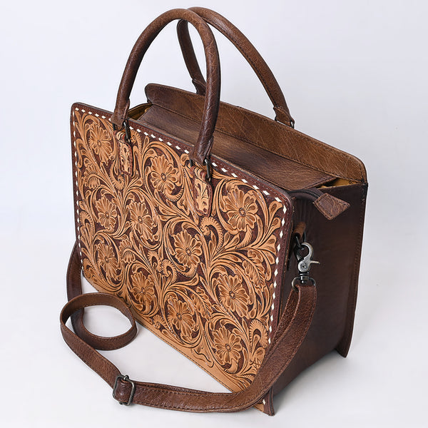 ADBG1429 American Darling Hand-Tooled Genuine Leather Western Tote Bag | Floral Carved Artisan Design