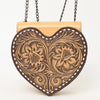 ADBGZ819 Heart-Shaped Hand-Tooled Leather Crossbody Canteen Bag with Chain Strap