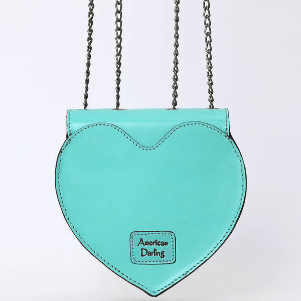 ADBGZ819 Heart-Shaped Hand-Tooled Leather Crossbody Canteen Bag with Chain Strap