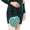 ADBGZ819 Heart-Shaped Hand-Tooled Leather Crossbody Canteen Bag with Chain Strap