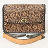 ADBGZ820 Hand-Tooled Leather Crossbody Bag with Chain Strap - Floral Western Design