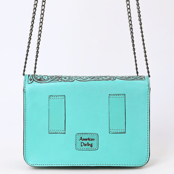 ADBGZ820 Hand-Tooled Leather Crossbody Bag with Chain Strap - Floral Western Design