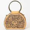 ADBGZ822 Hand-Tooled Leather Western Ring Handle Clutch Bag - Floral Design