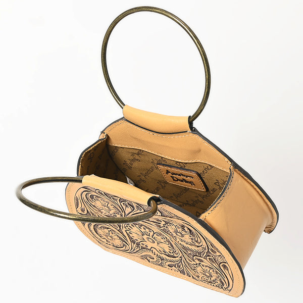 ADBGZ822 Hand-Tooled Leather Western Ring Handle Clutch Bag - Floral Design