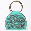 ADBGZ822 Hand-Tooled Leather Western Ring Handle Clutch Bag - Floral Design