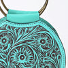 ADBGZ822 Hand-Tooled Leather Western Ring Handle Clutch Bag - Floral Design