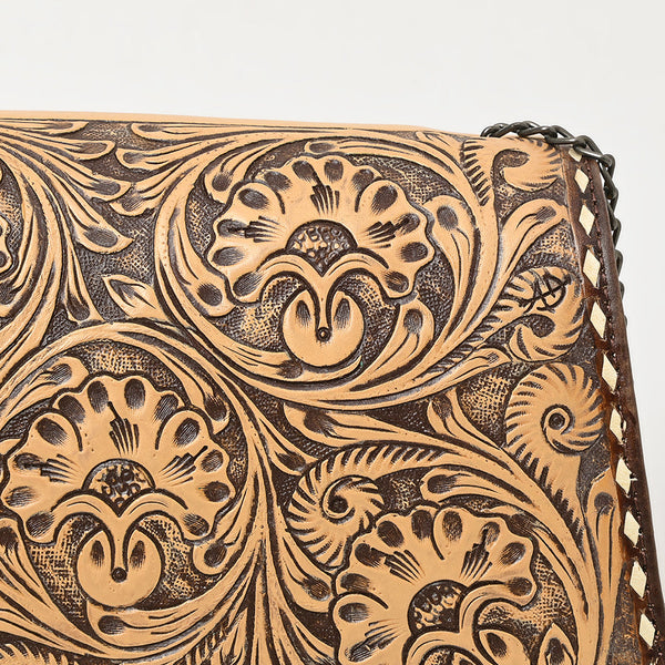 ADBGZ823 Structured Hand-Tooled Leather Crossbody Bag Western Floral with Chain Strap