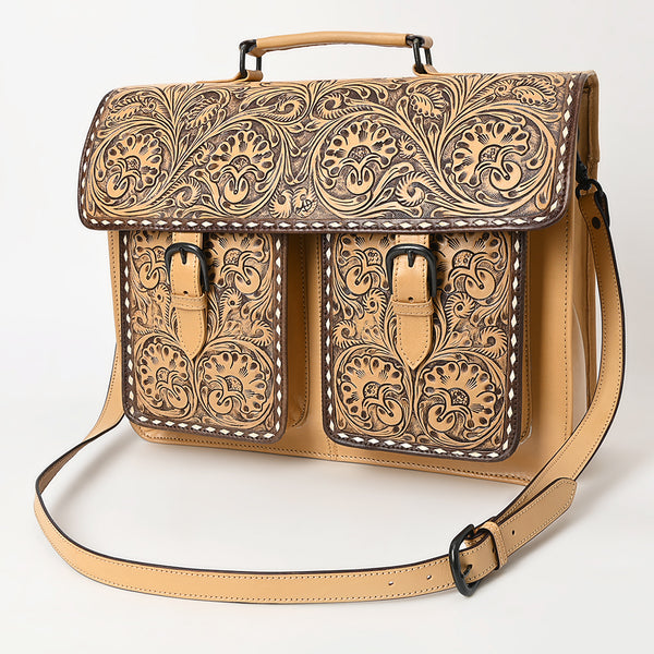 ADBGZ824 Hand-Tooled Leather Western Bag Double Pocket Briefcase Style