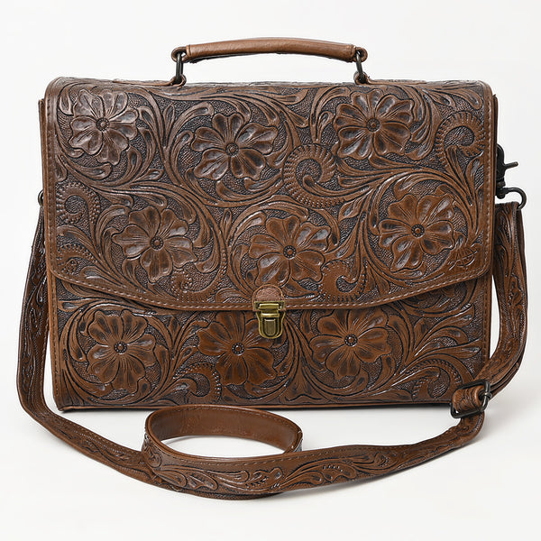 ADBG1437 American Darling Western Hand-Tooled Leather Briefcase Bag Floral Carved Genuine Leather Work Bag