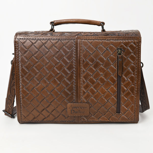 ADBG1437 American Darling Western Hand-Tooled Leather Briefcase Bag Floral Carved Genuine Leather Work Bag