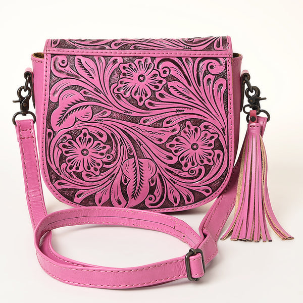 ADBG1439 American Darling Hand-Tooled Western Leather Crossbody Bag Genuine Leather Pink Tassel Purse