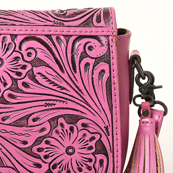 ADBG1439 American Darling Hand-Tooled Western Leather Crossbody Bag Genuine Leather Pink Tassel Purse